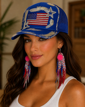 Load image into Gallery viewer, Royal Blue Patriotic Rhinestone Flag Bling Hat