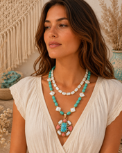 Load image into Gallery viewer, Santa Fe Sunset Turquoise & Orange Coral Pendant Necklace