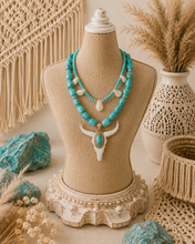 Load image into Gallery viewer, Longhorn Luxe Mother of Pearl & Turquoise Statement Necklace