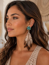 Load image into Gallery viewer, Turquoise Prairie Feather Earrings