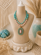 Load image into Gallery viewer, Cactus Rose Pink Opal & Turquoise Statement Necklace