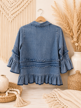 Load image into Gallery viewer, Ruffles & Raw Edges Denim Style Jacket