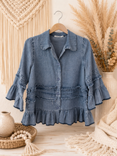 Load image into Gallery viewer, Ruffles & Raw Edges Denim Style Jacket