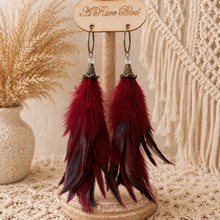 Load image into Gallery viewer, Midnight Merlot Feather Earrings