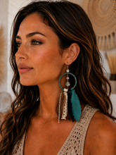 Load image into Gallery viewer, Turquoise Dreamcatcher Hoop Earrings