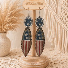 Load image into Gallery viewer, Stars & Stripes Rhinestone Feather Earrings