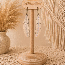 Load image into Gallery viewer, Champagne Whisper Wood Feather Earrings