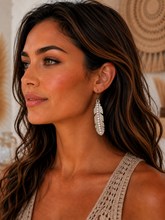 Load image into Gallery viewer, Champagne Whisper Wood Feather Earrings
