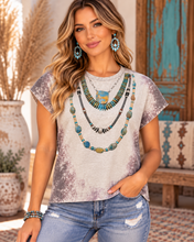 Load image into Gallery viewer, Nomad Treasure Turquoise Crystal Bling Short Sleeve Sweatshirt