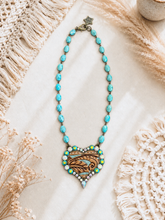Load image into Gallery viewer, Turquoise Heart & Hide Statement Necklace