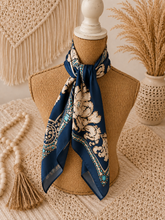 Load image into Gallery viewer, 35" Teal Blue Scroll Print Scarf