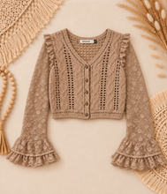 Load image into Gallery viewer, Softly Spoken Crochet & Lace Cardigan Top in Taupe