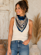 Load image into Gallery viewer, 35" Teal Blue Scroll Print Scarf