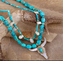 Load image into Gallery viewer, Longhorn Luxe Mother of Pearl & Turquoise Statement Necklace