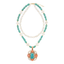 Load image into Gallery viewer, Santa Fe Sunset Turquoise & Orange Coral Pendant Necklace