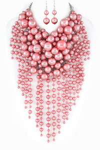 Head Turner Statement Mix Pearl Layer Necklace Set: Pink