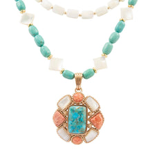 Load image into Gallery viewer, Santa Fe Sunset Turquoise &amp; Orange Coral Pendant Necklace
