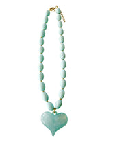 Load image into Gallery viewer, Roxie Beaded Heart Charm Necklace in Light Blue
