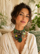 Load image into Gallery viewer, Emerald Gypsy Charm Choker Necklace
