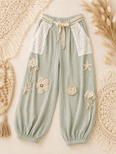 Load image into Gallery viewer, Coastal Cottage Knit Pants with Crochet Appliques
