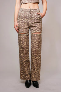 Leopard Print Rhinestone Cutout Jeans