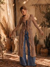 Load image into Gallery viewer, Mocha Moonlight Sheer Lace Ruffle Duster

