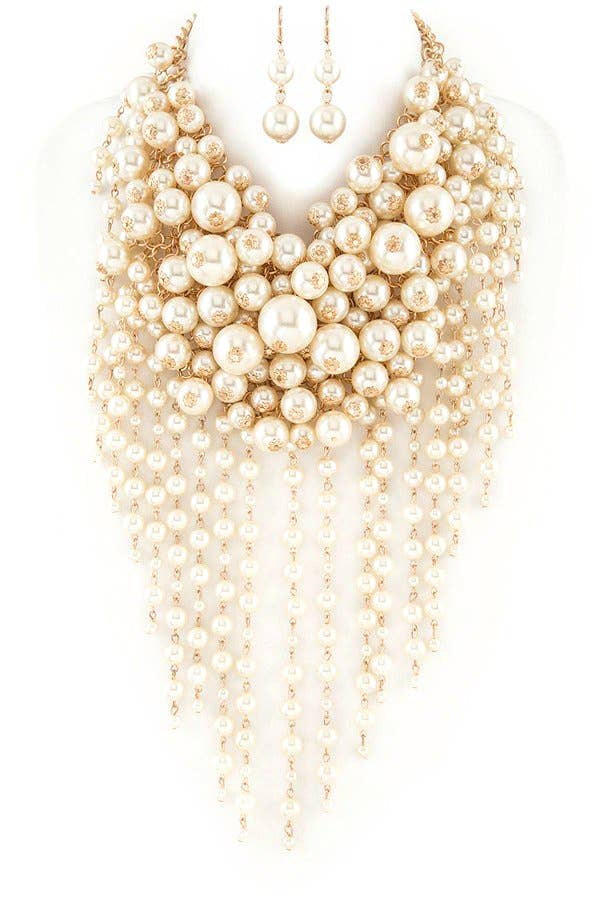 Head Turner Statement Mix Pearl Layer Necklace Set: Cream