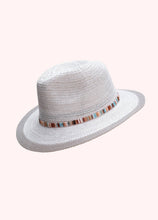 Load image into Gallery viewer, Natalie Hat in Snowdrop with Multi Stripe Band

