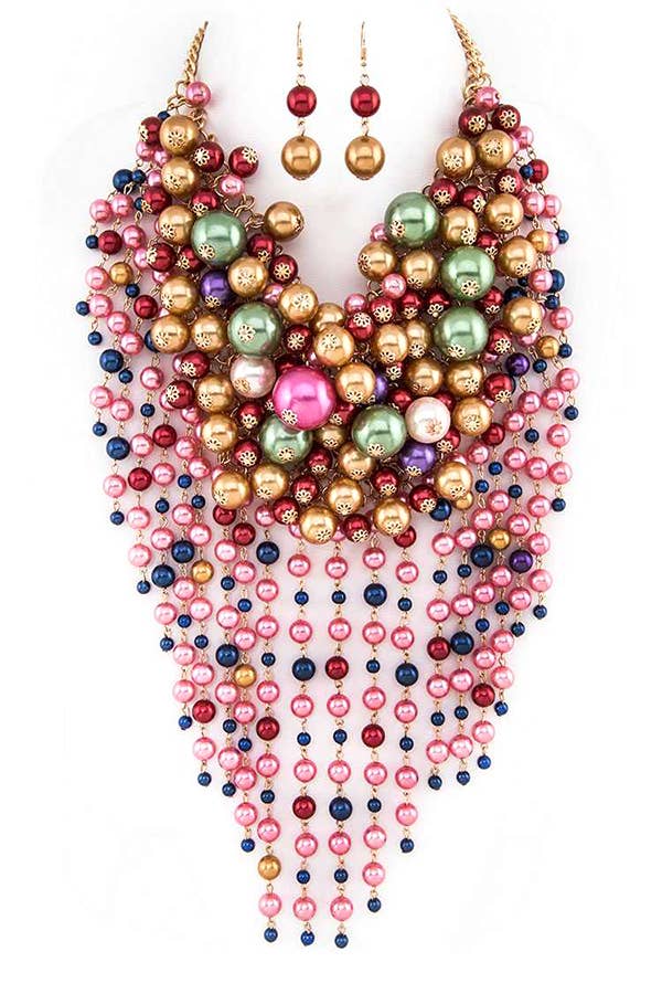 Head Turner Statement Mix Pearl Layer Necklace Set: Dark Multi
