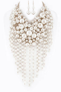 Head Turner Statement Mix Pearl Layer Necklace Set: White