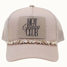 Load image into Gallery viewer, NOT TODAY CLUB Bejeweled Glitz Trucker Cap + Leatherette: Beige
