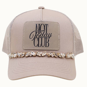 NOT TODAY CLUB Bejeweled Glitz Trucker Cap + Leatherette: Beige