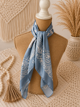 Load image into Gallery viewer, 35" Slate Blue Paisley Print Scarf
