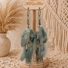 Load image into Gallery viewer, Gypsy Smoke Feather Statement Earrings
