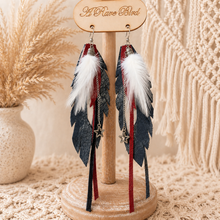 Load image into Gallery viewer, Patriotic Star Charm Feather Earrings
