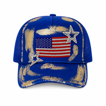 Load image into Gallery viewer, Royal Blue Patriotic Rhinestone Flag Bling Hat
