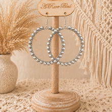 Load image into Gallery viewer, Silver Moon Teak Hoop Earrings
