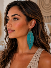 Load image into Gallery viewer, Turquoise Tumbleweed Rhinestone Leather Earrings
