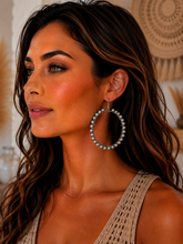 Load image into Gallery viewer, Silver Moon Teak Hoop Earrings
