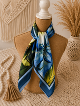 Load image into Gallery viewer, 35" Blue Watercolor Floral Print Scarf
