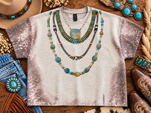 Load image into Gallery viewer, Nomad Treasure Turquoise Crystal Bling Short Sleeve Sweatshirt
