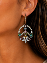 Load image into Gallery viewer, Peace &amp; Flowers Crystal Hoop Earrings
