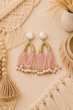 Load image into Gallery viewer, Paris Pearl Beaded Pink Tassel Earrings
