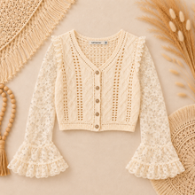 Load image into Gallery viewer, Softly Spoken Crochet &amp; Lace Cardigan Top in Cream
