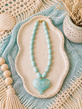 Load image into Gallery viewer, Roxie Beaded Heart Charm Necklace in Light Blue
