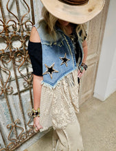 Load image into Gallery viewer, Starlight &amp; Lace Denim Duster Vest
