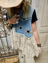 Load image into Gallery viewer, Starlight &amp; Lace Denim Duster Vest

