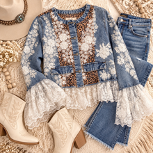 Load image into Gallery viewer, Wild Lace &amp; Leopard Denim Jacket
