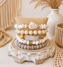 Load image into Gallery viewer, Ivory Moonstone Druzy Bracelet Stack
