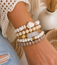Load image into Gallery viewer, Ivory Moonstone Druzy Bracelet Stack
